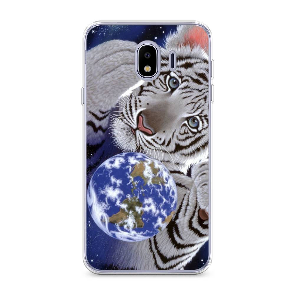 

Чехол на Samsung Galaxy J4 "Тигренок и Земля", Синий;белый;черный, 26450-1