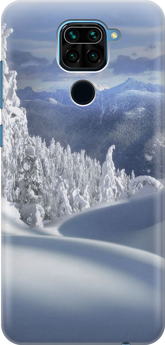 

Чехол на Xiaomi Redmi Note 9 "Заснеженный лес и горы", Белый;голубой, 2938