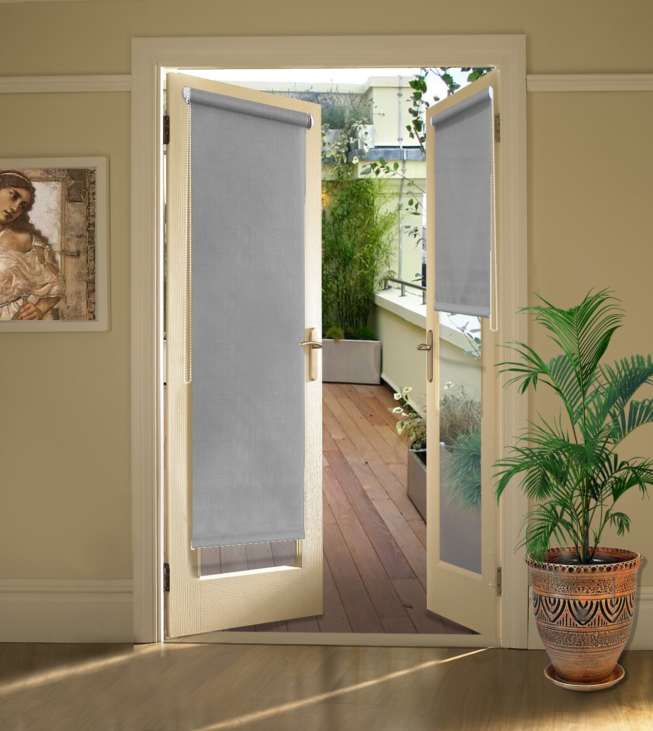 фото Рулонные шторы эскар для балконной двери серый, 52х215, 31020052215