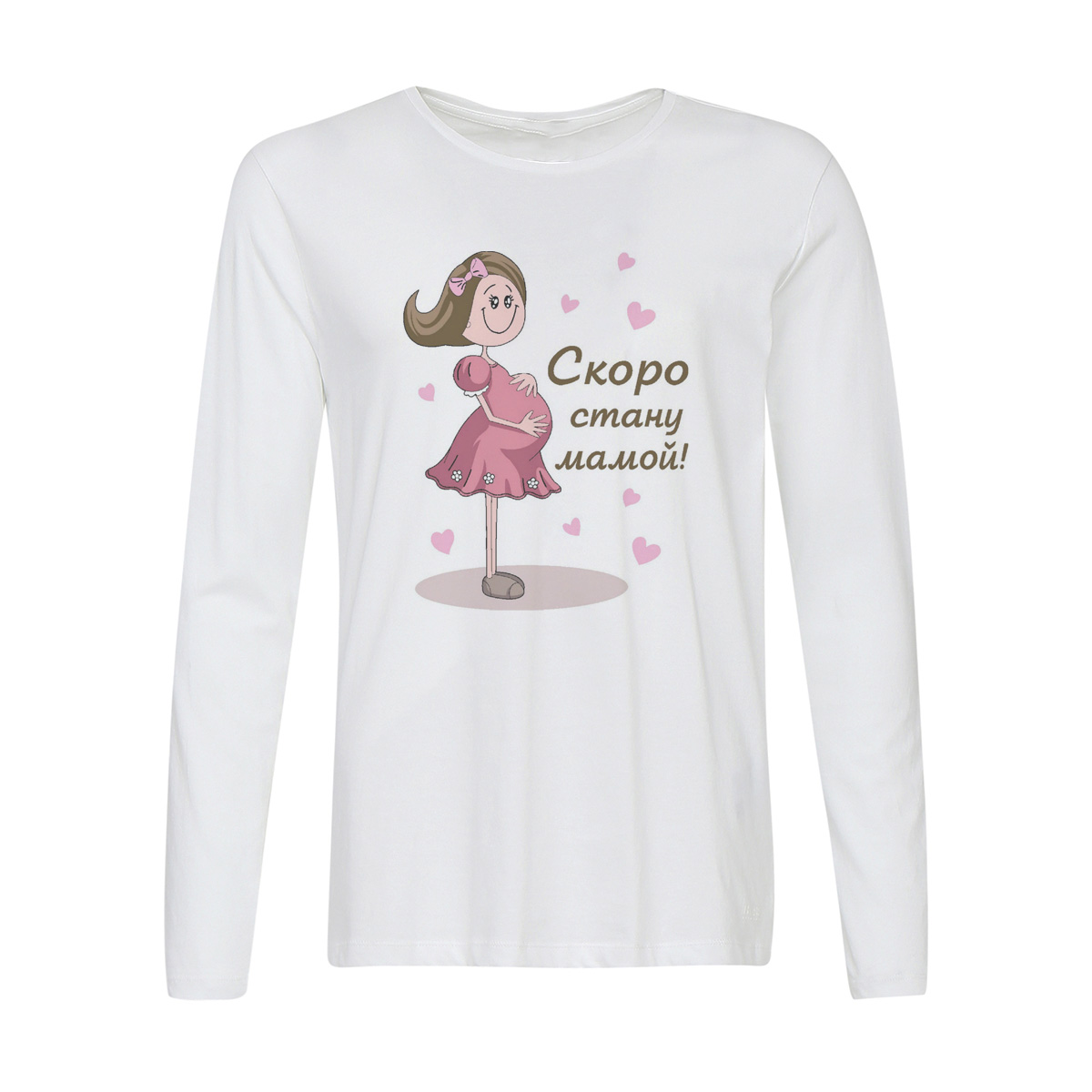 

Лонгслив CoolPodarok скоро стану мамой пузожитель, Белый, w0113514