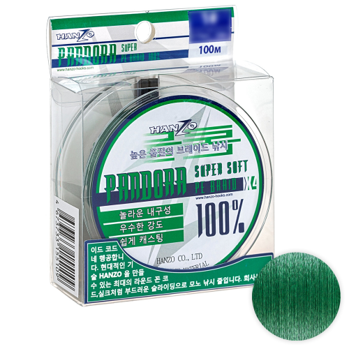 Шнур Hanzo Pandora Green X4 100м. 0.21мм.