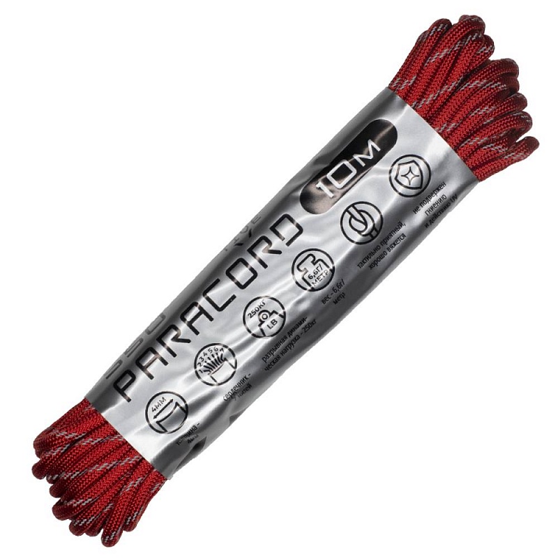 

Паракорд 550 Cord 10м световозвращающий (red), Красный;серый
