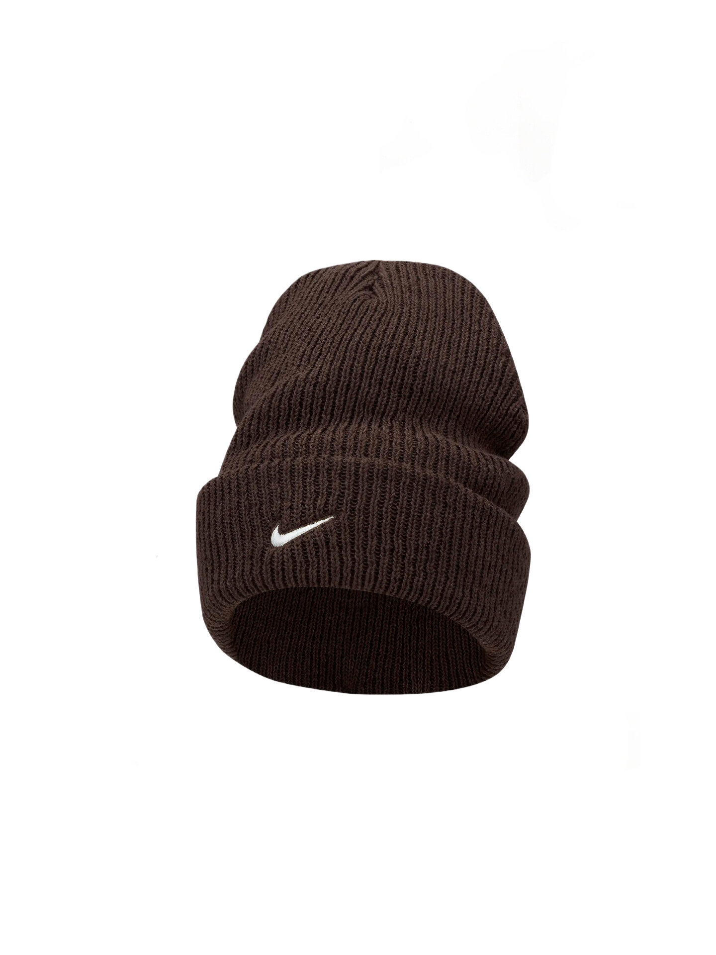 Шапка унисекс Nike Peak Tall Cuff Swoosh Beanie коричневая, one size