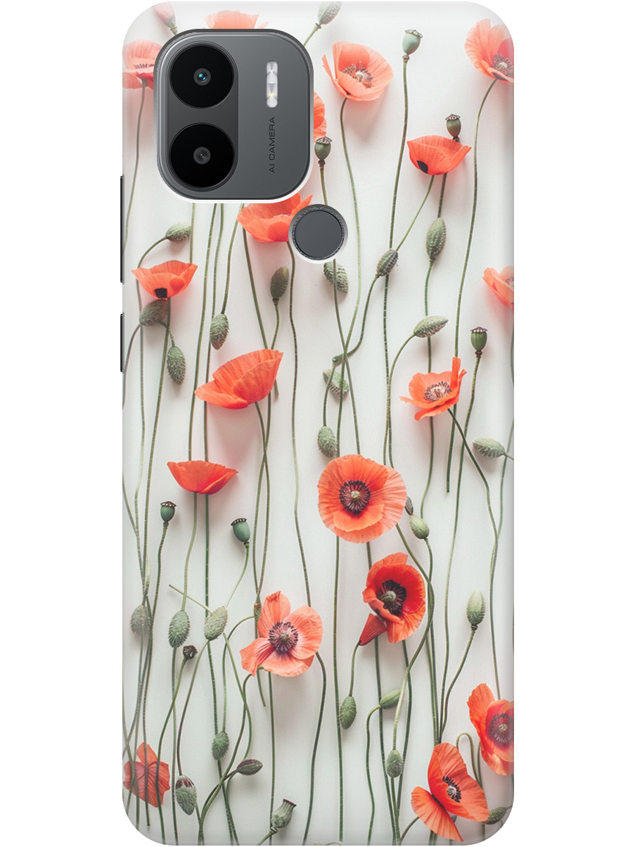 

Чехол на Xiaomi Redmi A1+ / A2+ / Poco C50 / C51 "Маки на белой стене", Белый;красный, 20000731