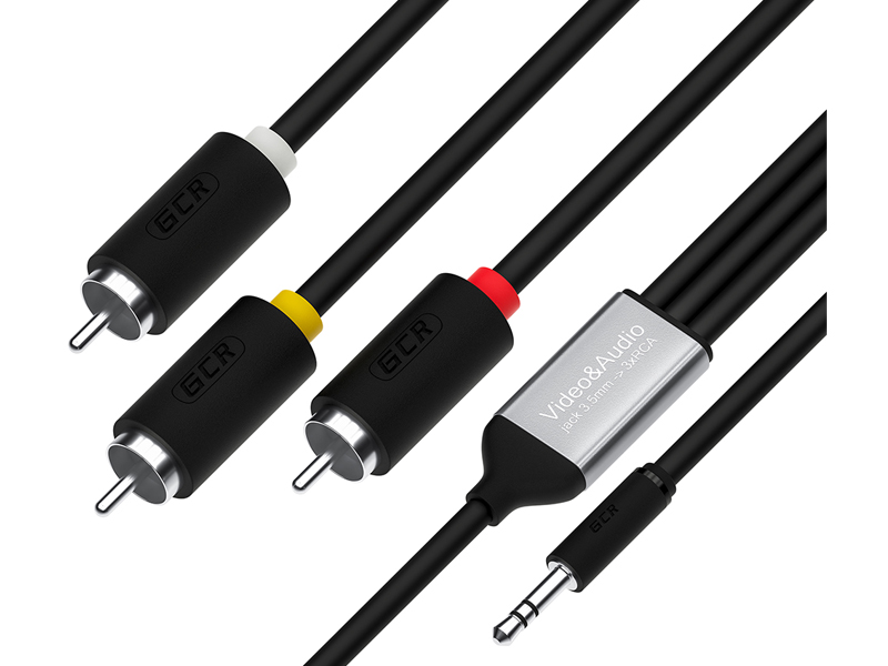 

Кабель GCR Audio Jack 3.5mm - 3хRCA 1m Black GCR-53202, Черный, GCR-53202