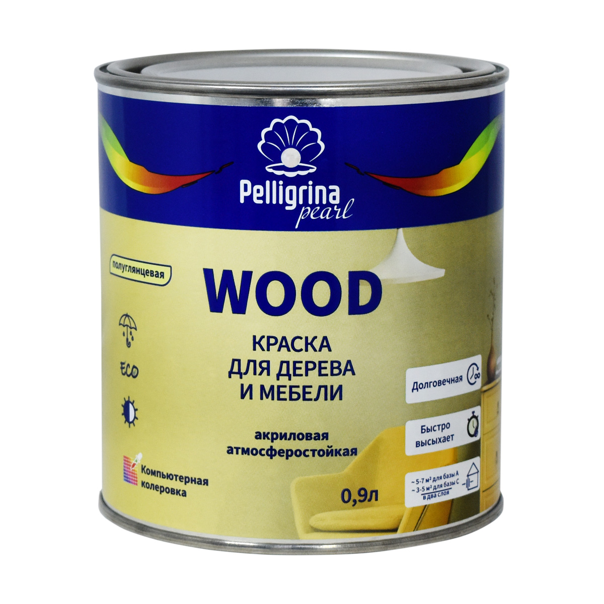 Краска для дерева и мебели Pelligrina Pearl Wood, акриловая, база A, белая, 0,9 л краска olsta old wood paint база а 0 9 л