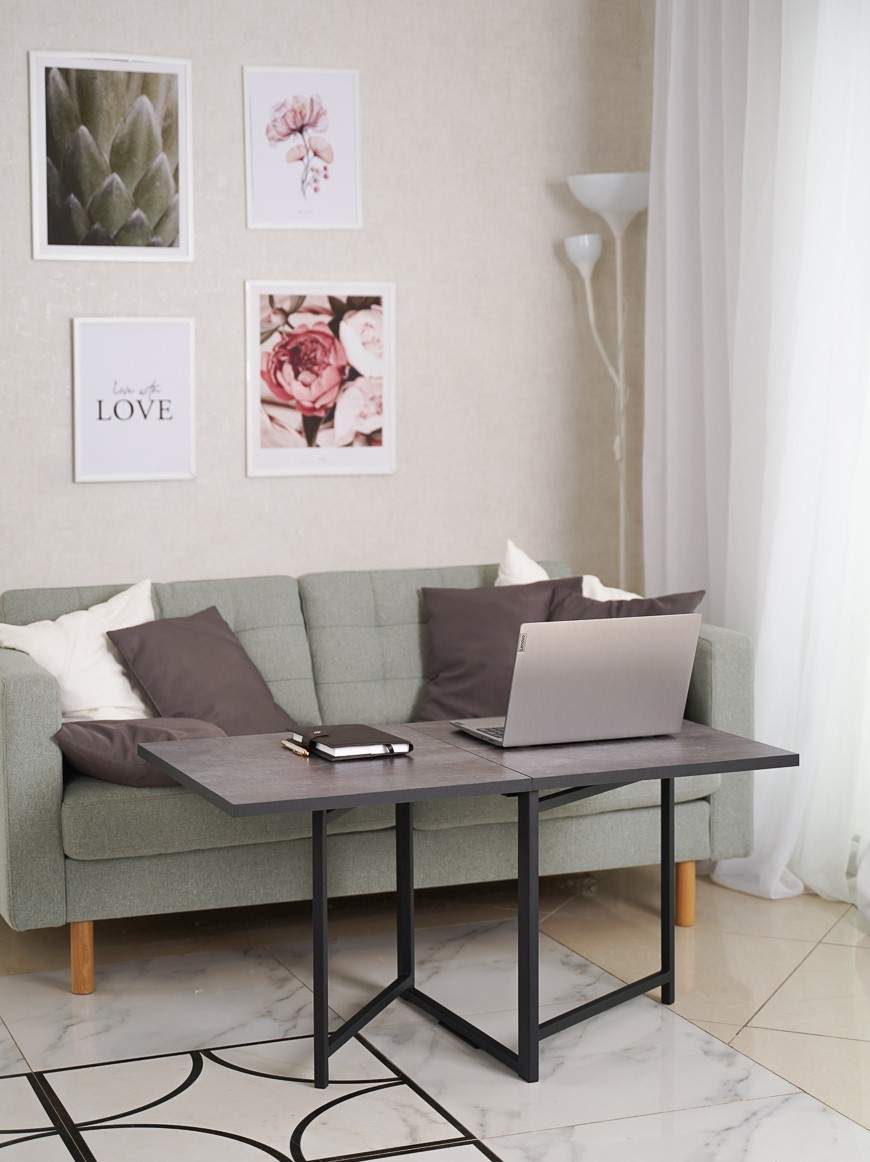 Журнальный стол-трансформер Frenesie, лдсп/металл, 105х59х53 см, цемент темный