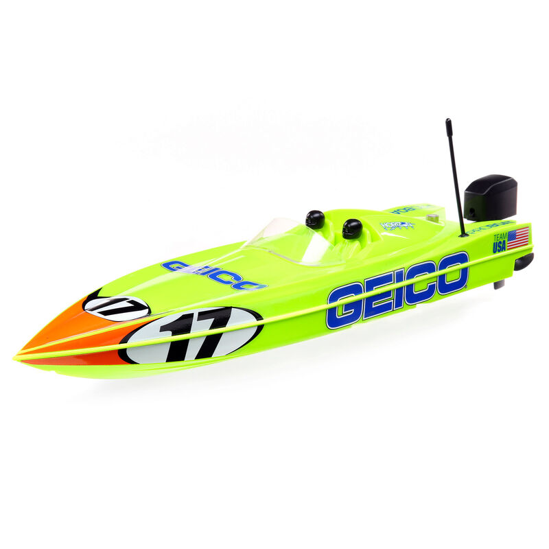 Радиоуправляемый катер ProBoat Miss GEICO 17 Power Boat Racer Deep-V RTR (жёлтый)