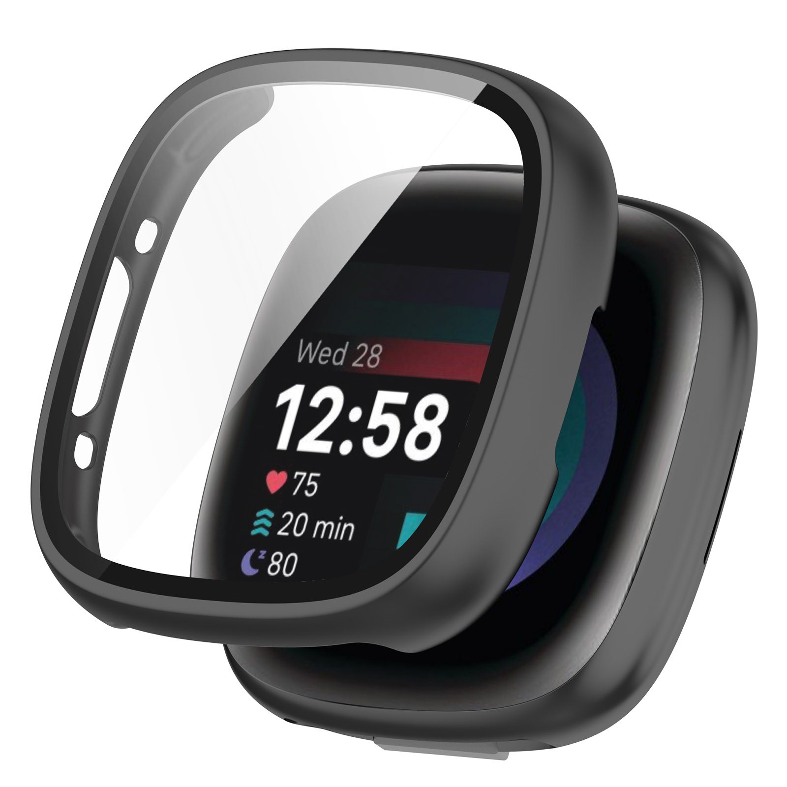 Чехол с защитным стеклом для Fitbit Versa 4/Sense 2 - черный