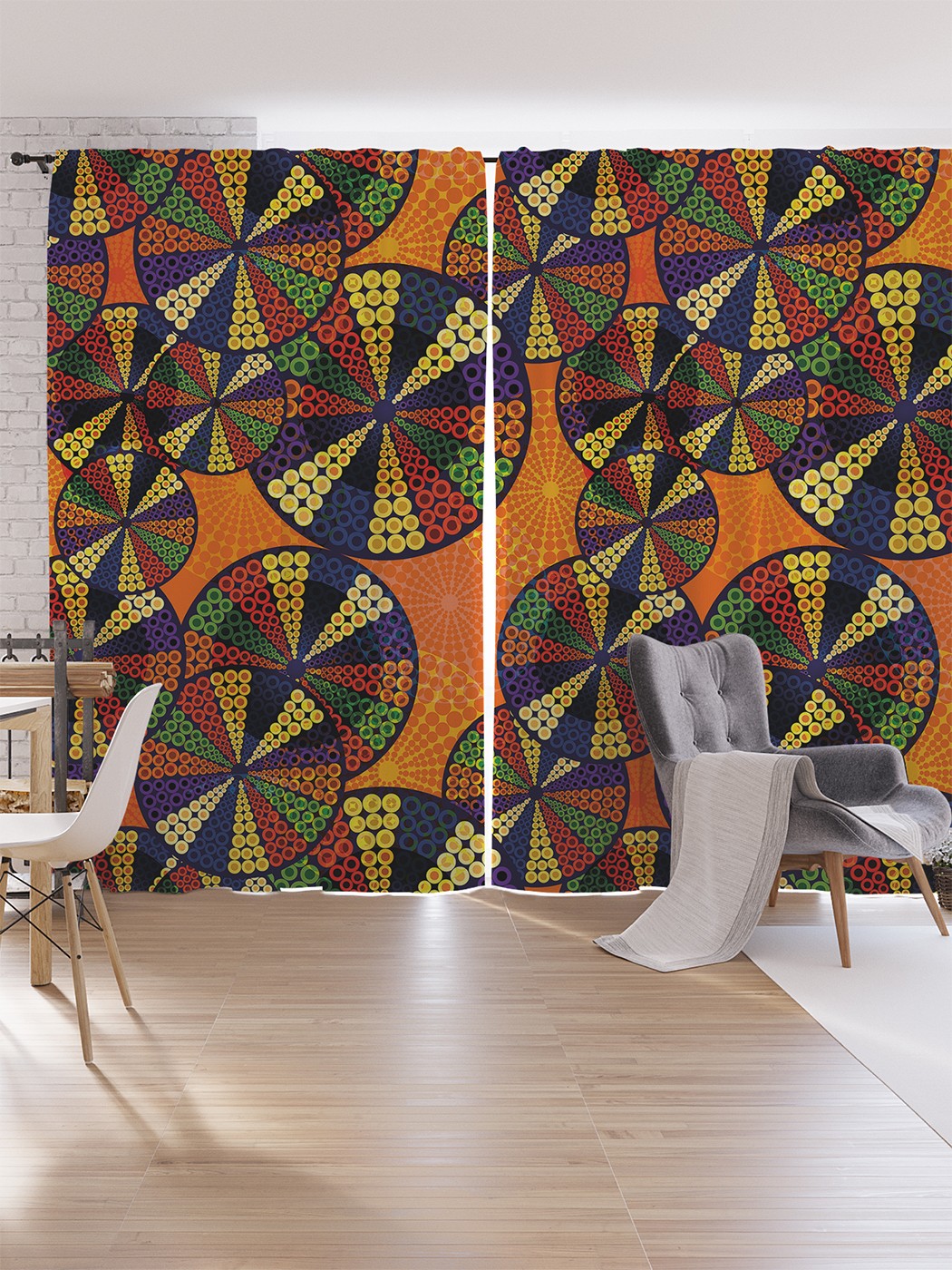 

Шторы под лён JoyArty "Лоскутные круги", серия Oxford DeLux, 340х265 см, Лоскутные круги