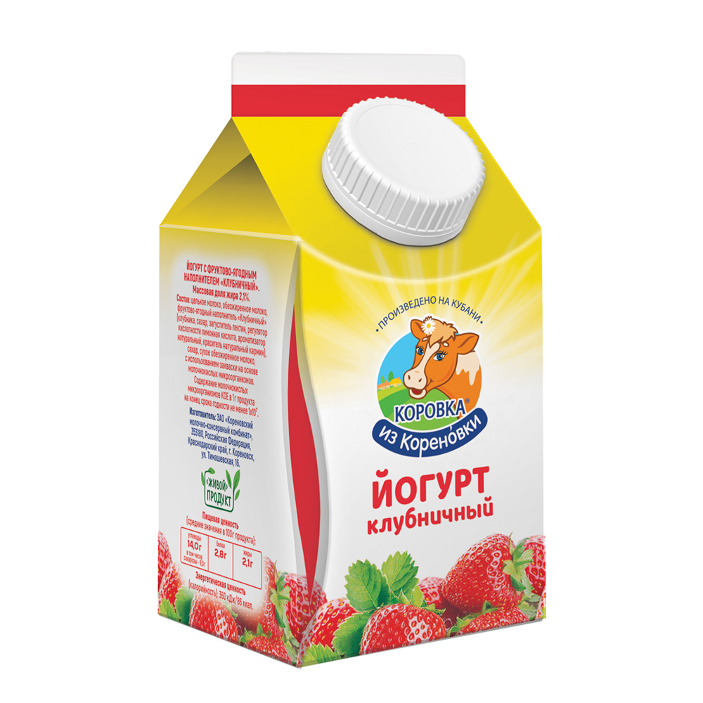 

Йогурт Коровка из Кореновки питьевой, клубничный, 2,1%, 450 г