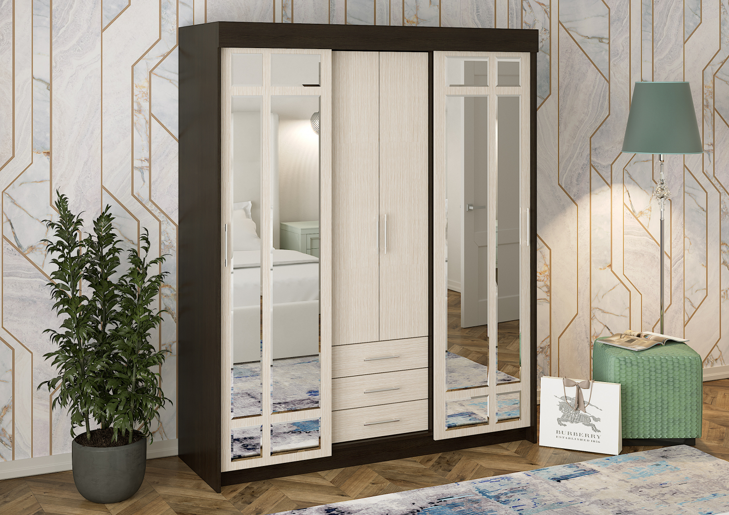 

Шкаф-купе Маэстро МИФ (венге/беленый дуб), Бежевый;темно-коричневый, Маэстро Миф