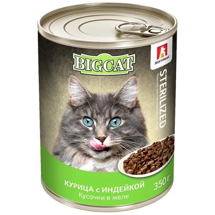 Консервы для кошек и котят Зоогурман Big Cat, курица с индейкой, в желе, 350 г