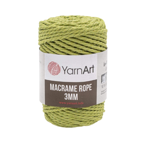 

Пряжа YarnArt 'Macrame Rope 3мм', 250г, 63м (хлопок, вискоза) (755 фисташковый), 4 мотка, Зеленый, Macrame Rope 3мм