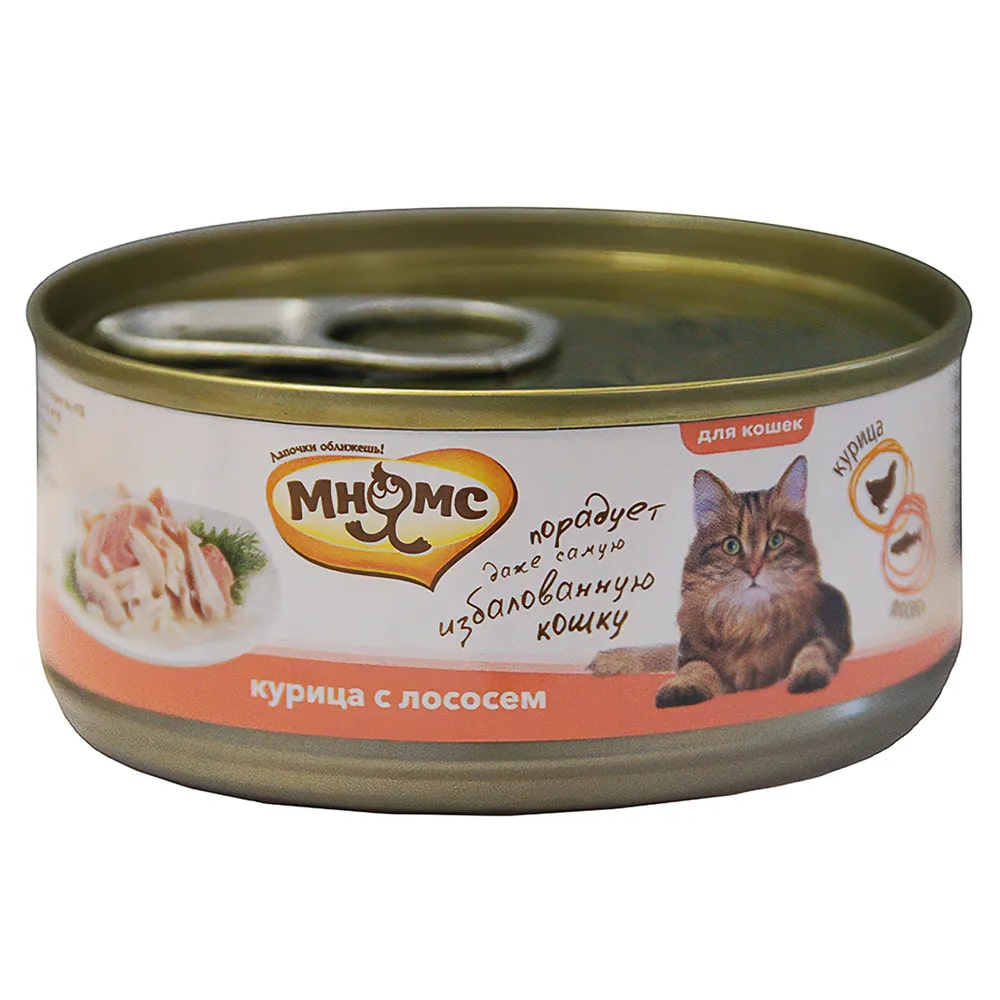 

Консервы для кошек Мнямс, курица с лососем в желе, 70 г, Деликатес