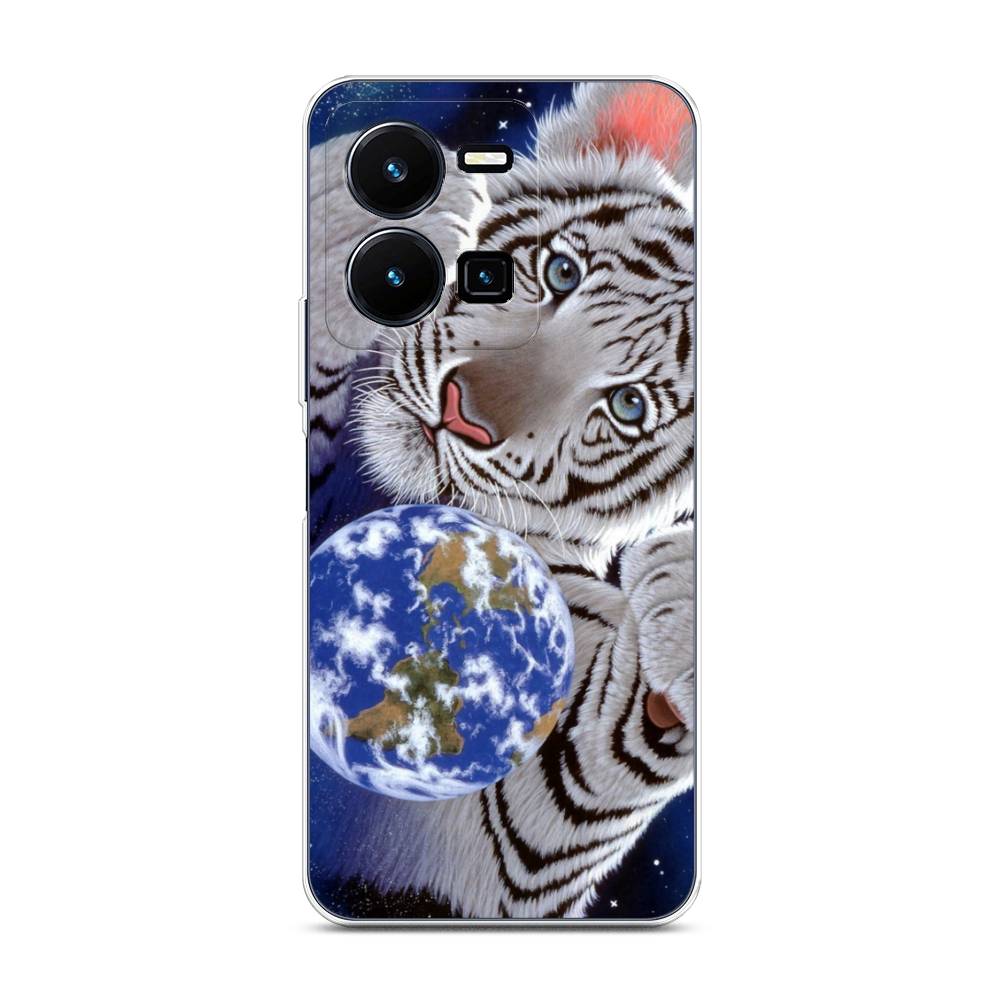 

Чехол на Vivo Y35 "Тигренок и Земля", Синий;белый;черный, 267250-1