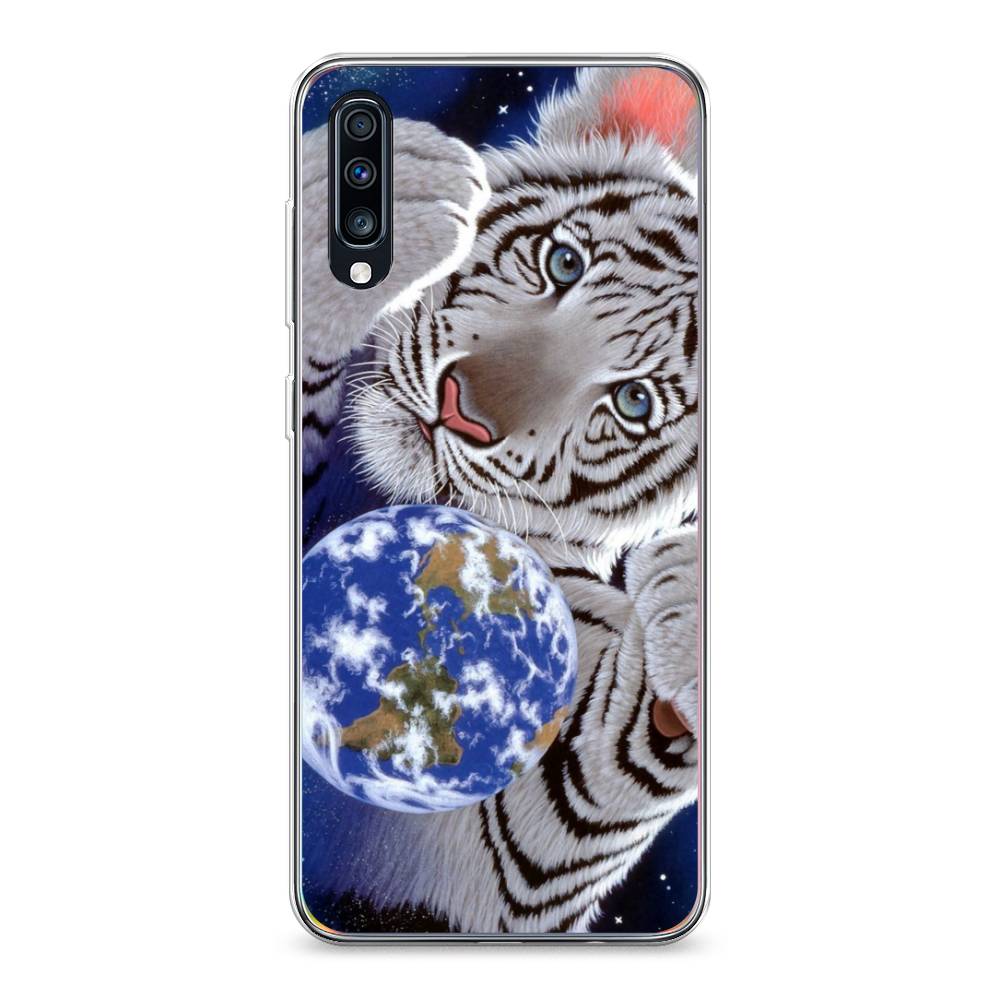 

Чехол на Samsung Galaxy A70 "Тигренок и Земля", Синий;белый;черный, 28150-1