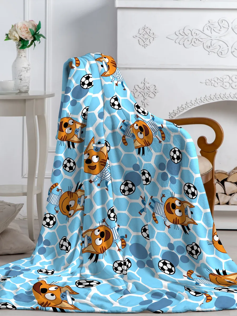 фото Плед павлинка три кота коржик 150х100, голубой