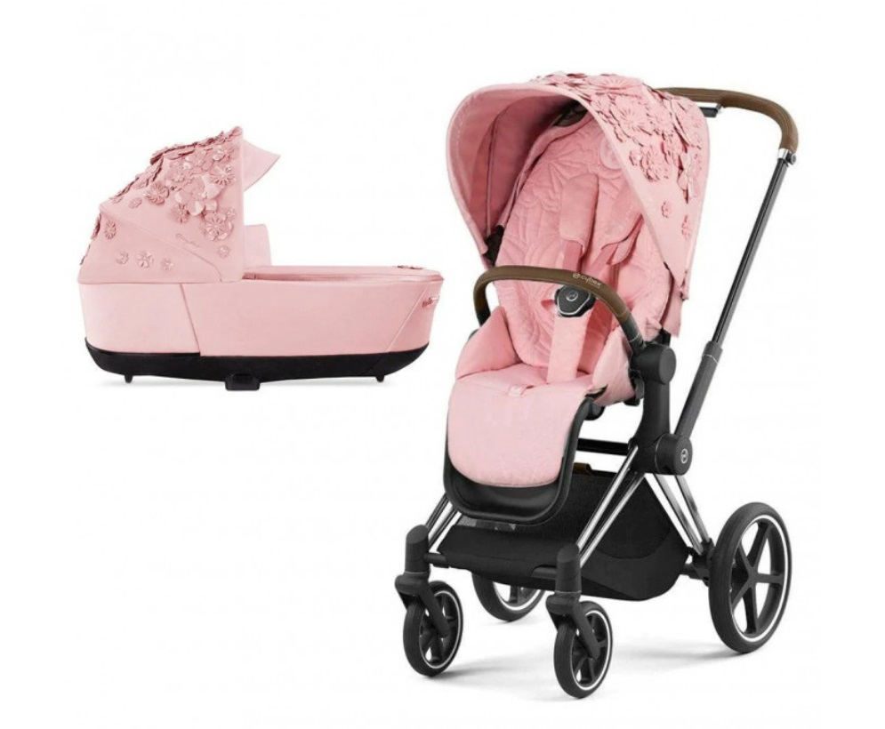 фото Коляска 2в1 cybex priam iv simply flowers pink шасси chrome/brown