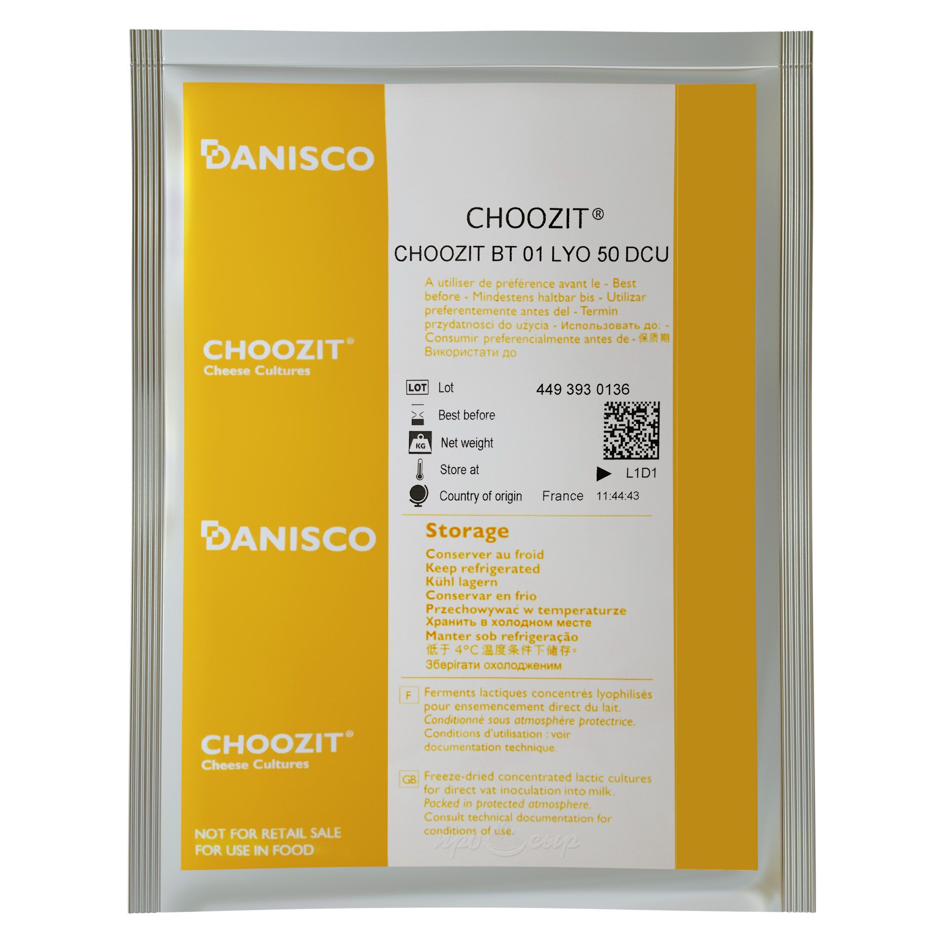 Закваска для сыра Danisco мезофильная Choozit BT 01, 02 LYO - 50 DCU на 1000 литров молока