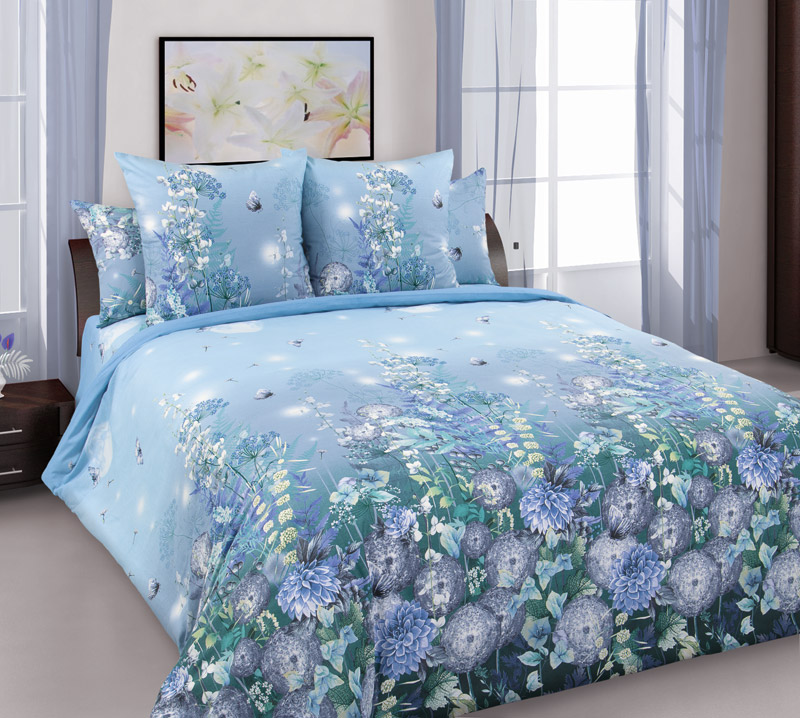 фото Комплект постельного белья теплый вечер 2 евро бязь голубой текс-дизайн