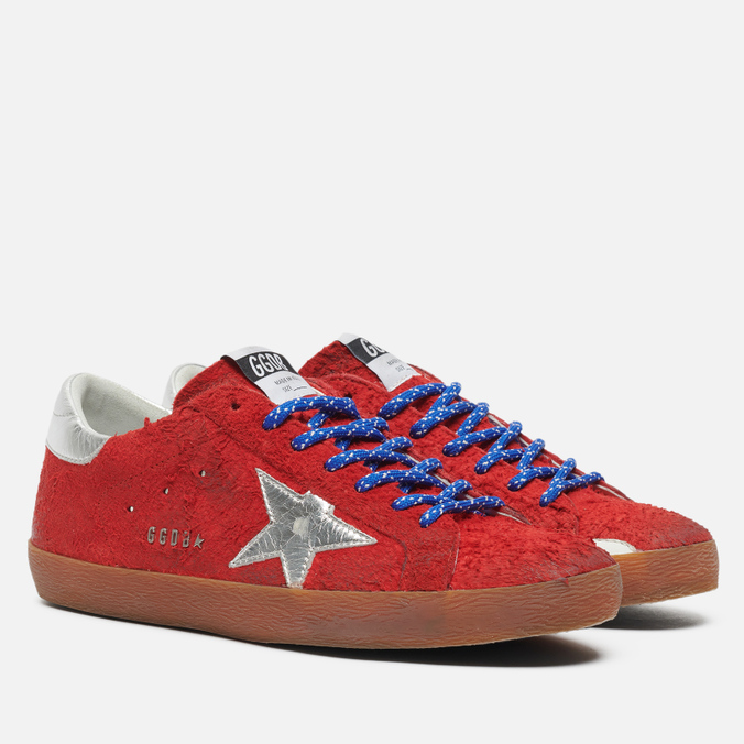 фото Кеды мужские golden goose super-star long hair suede/laminated star красные 45 eu