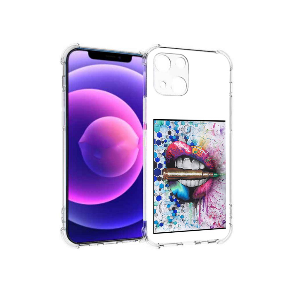 

Чехол MyPads Tocco для Apple iPhone 13 mini разноцветные губы с пулей (PT162959.608.571), Прозрачный, Tocco