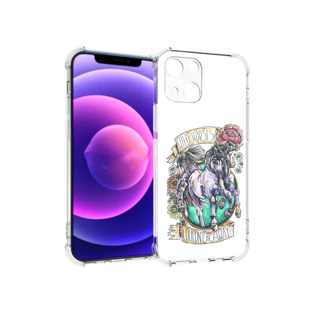 

Чехол MyPads Tocco для Apple iPhone 13 mini рисунок коней в цветах (PT162959.608.582), Прозрачный, Tocco