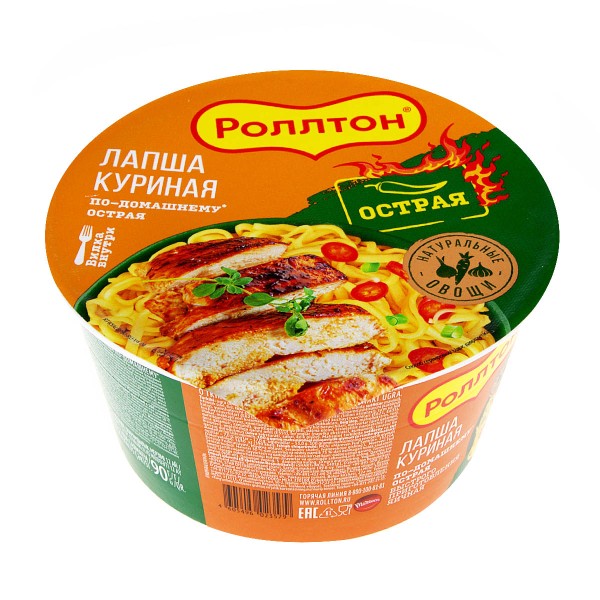 Лапша Роллтон по-домашнему, куриная, острая, быстрого приготовления, 90 г