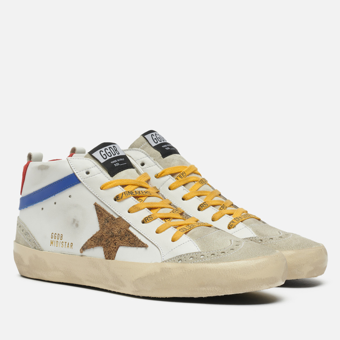 фото Кроссовки мужские golden goose mid star leather/wave leopard suede star белые 44 eu