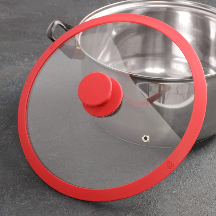 Крышка для сковороды и кастрюлистеклянная с силиконовым ободком и ручкой, d=26 см, красный