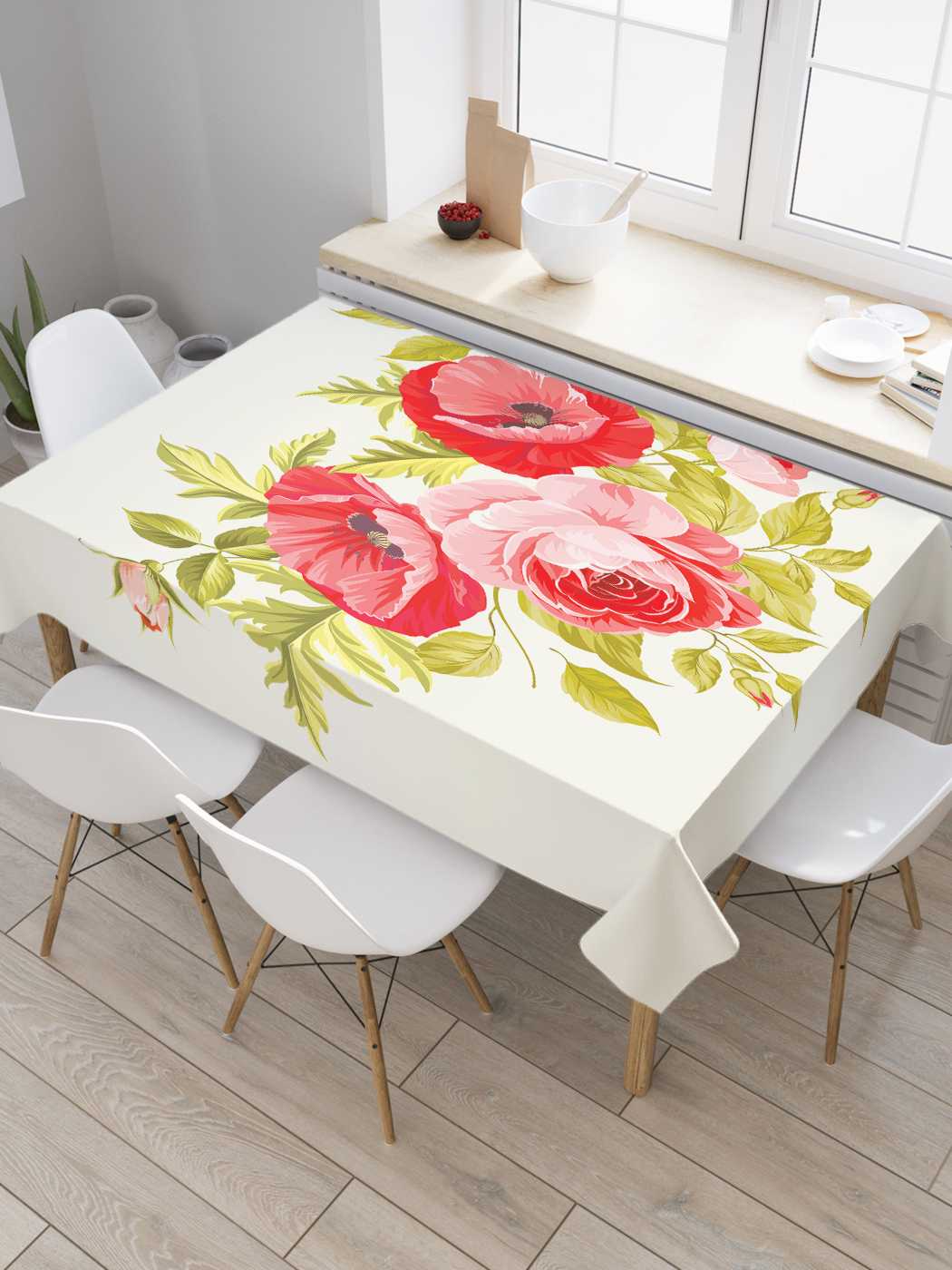 

Скатерть прямоугольная JoyArty "Стена из роз" из оксфорда, 120x145 см, Белый, Стена из роз
