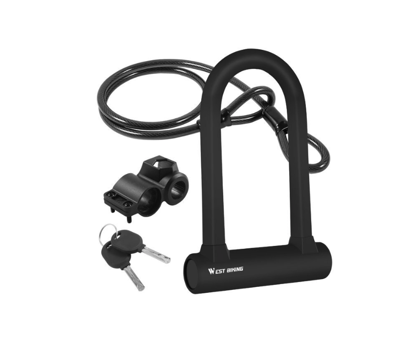 

Замок велосипедный U-lock с ключом + трос 1,2 м YP1602749 West Biking