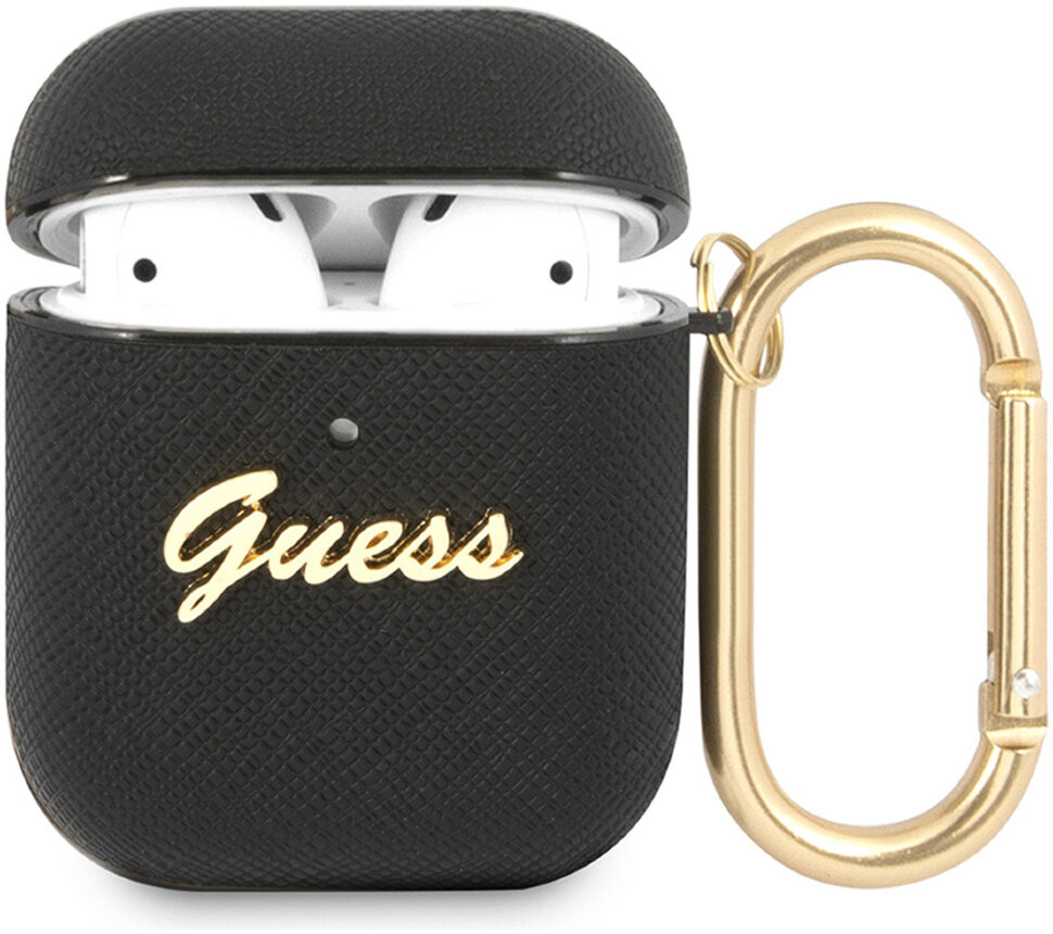 фото Чехол с карабином cg mobile guess pu saffiano with metal logo для airpods 1/2, черный