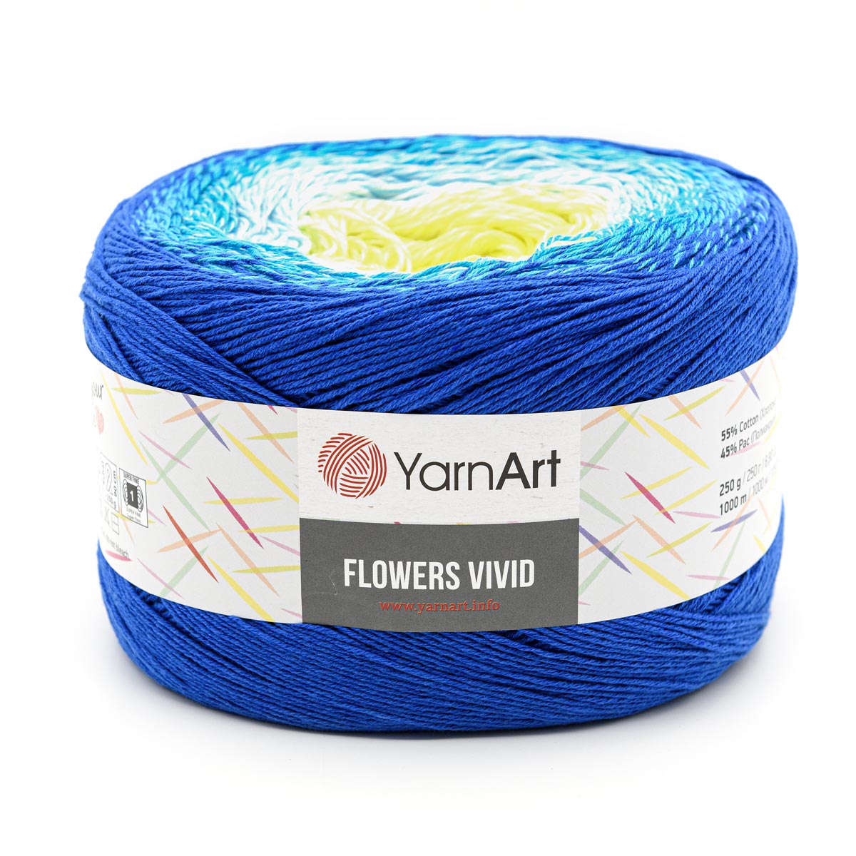 

Пряжа YarnArt 'Flowers Vivid', 250г, 1000м (хлопок, полиакрил) (510 секционный), 2 мотка, Синий, Flowers Vivid