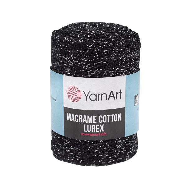 Пряжа YarnArt 'Macrame cotton Lurex', 250г, 205м (металлик) (723 черное серебро), 4 мотка
