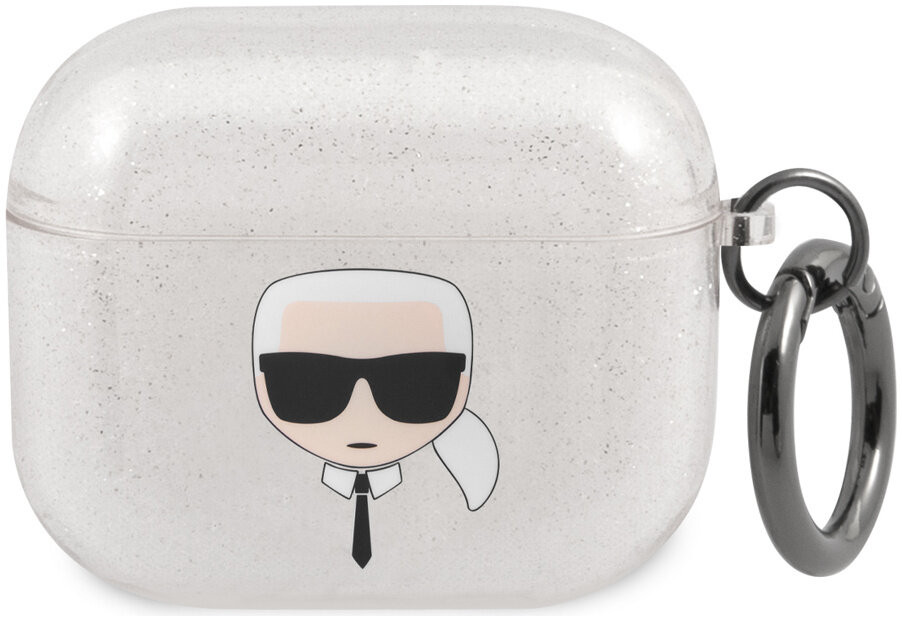 фото Чехол cg mobile karl lagerfeld tpu glitters karl для airpods 3, цвет серебристый