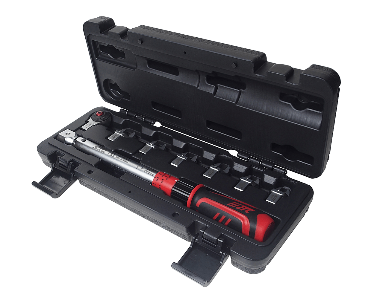 

Ключ динамометрический 9х12 усилие затяжки 10-60Nm, с набором рожковых насадок 8 пр. (7-13