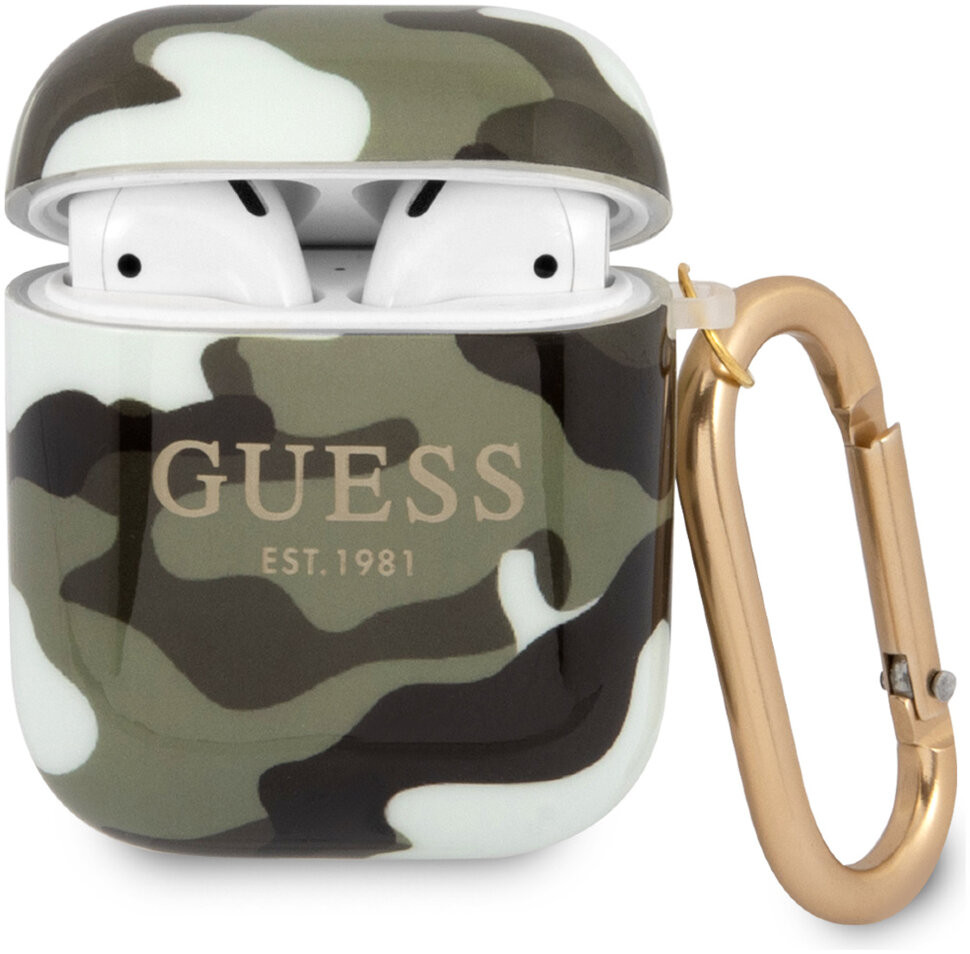 фото Чехол с карабином cg mobile guess tpu для airpods 1/2 зеленый камуфляж (gua2ucama)