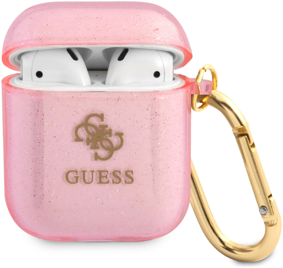 фото Чехол с карабином cg mobile guess tpu transaprent glitter 4g для airpods 1/2, розовый