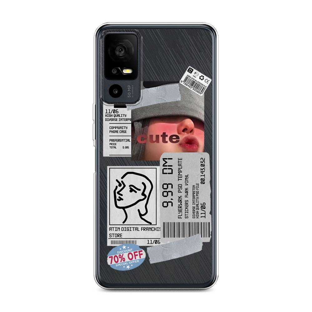 

Чехол на TCL 40R 5G "Cute girl collage", Розовый;серый;голубой, 291250-6