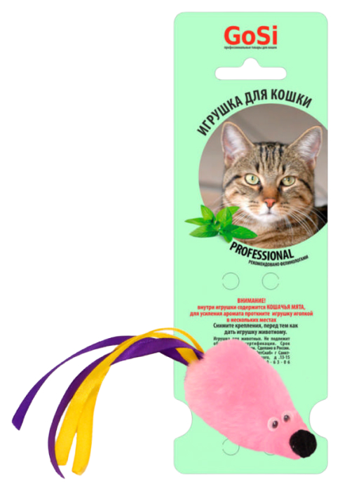 

Игрушка для кошек GoSi Мышь с мятой и хвостом из лент розовая