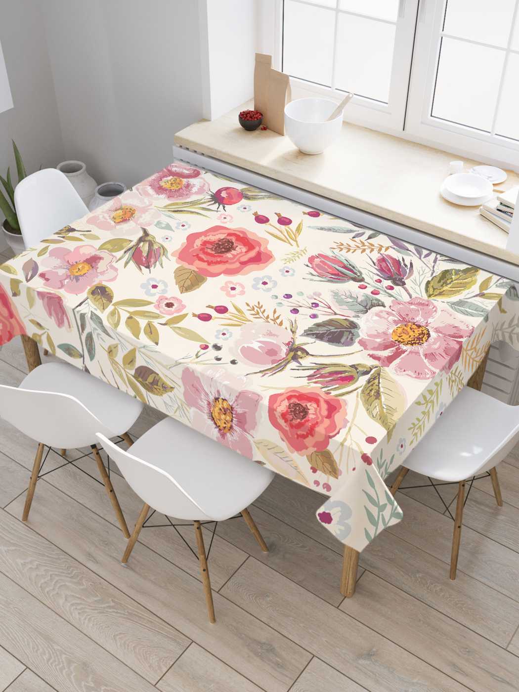 

Скатерть прямоугольная JoyArty "Цветочное знакомство" из оксфорда, 120x145 см, Бежевый, Цветочное знакомство