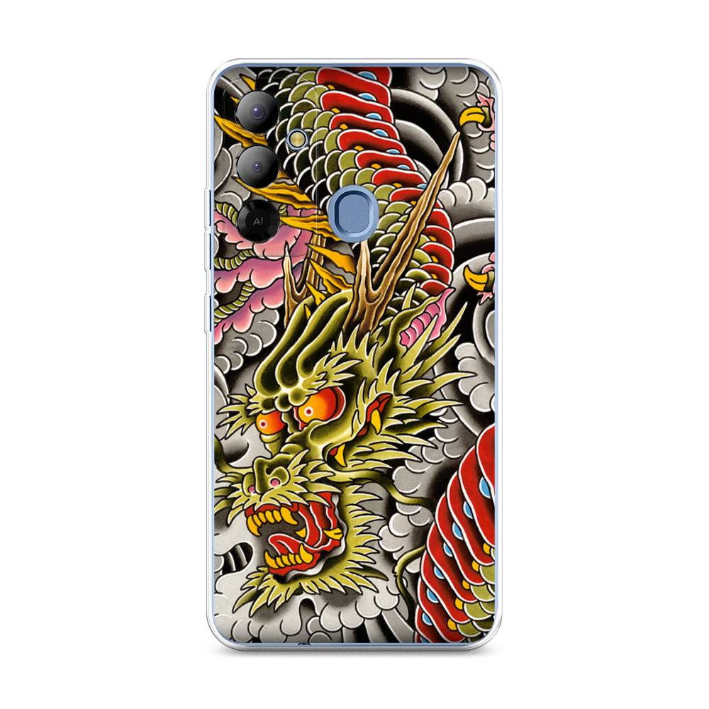 

Чехол на Tecno Pop 6 Go "Японский дракон", Желтый;розовый;красный, 302950-4
