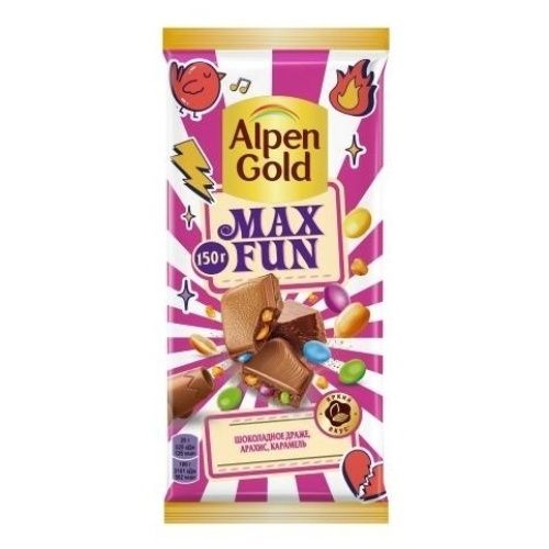 

Шоколад Alpen Gold Max Fun молочный с арахисом шоколадным драже и карамелью 150 г