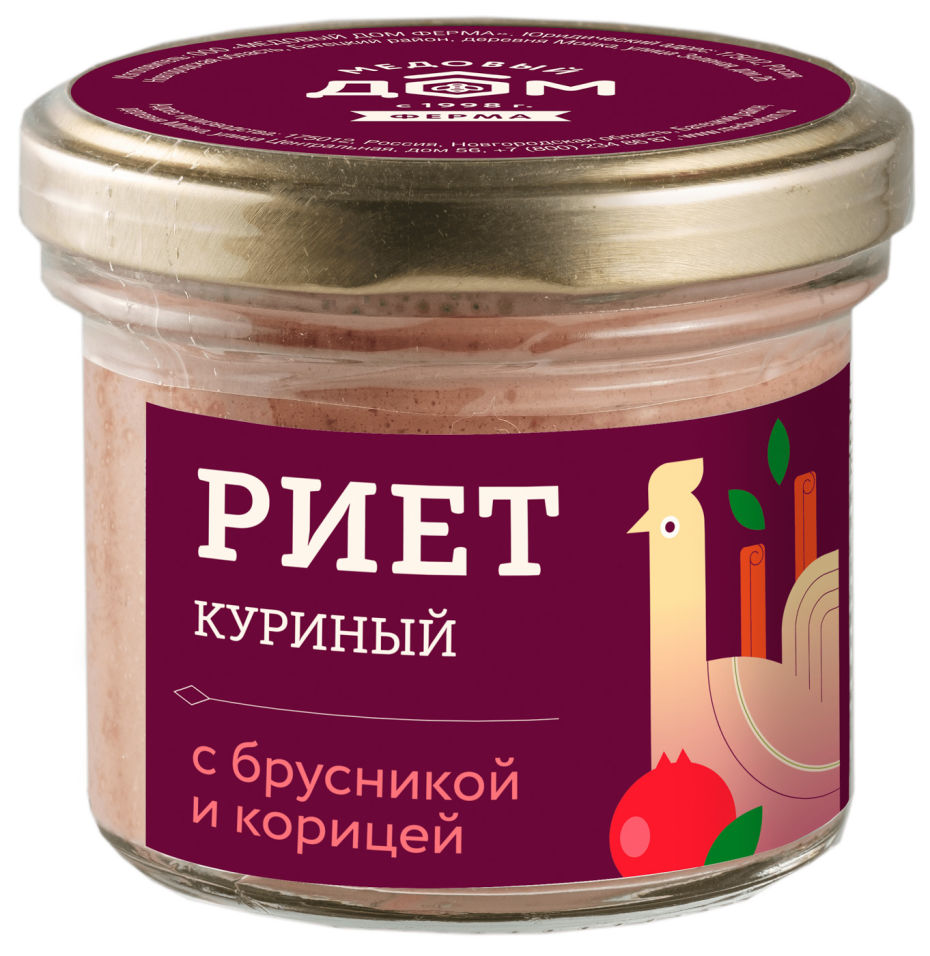 Риет Медовый дом ферма Куриный с брусникой и корицей 100г