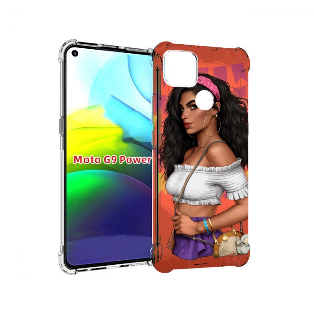 Чехол MyPads девушка-с-сумкой-мулатка женский для Motorola Moto G9 Power