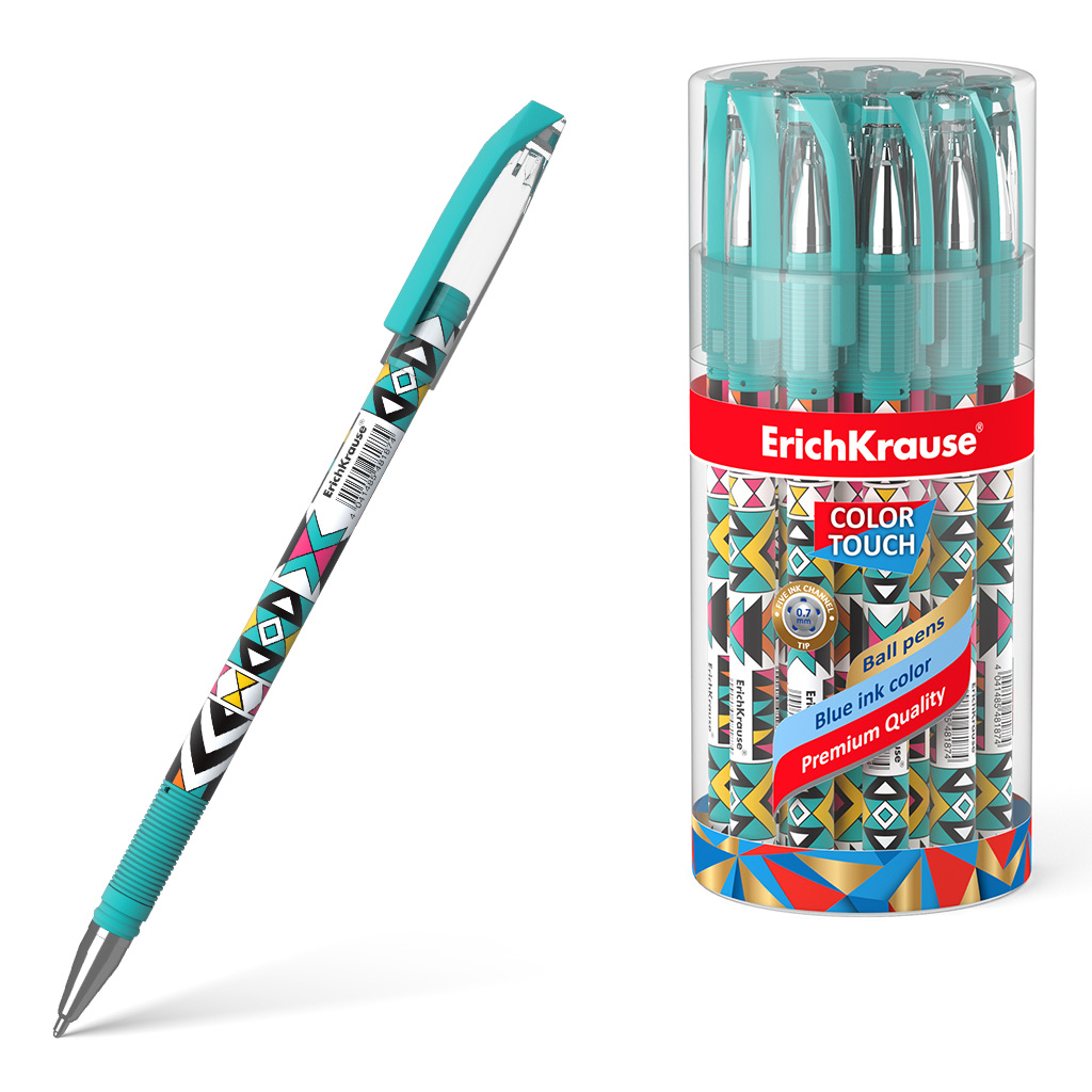

Ручка шариковая ErichKrause ColorTouch Ornament, узел 0.7 мм, резиновый держатель, синие