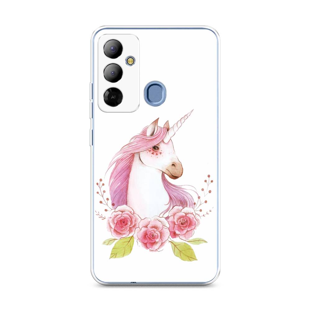 

Чехол на Tecno Pop 6 Go "Единорог цветы", Белый;розовый;серый, 302950-1