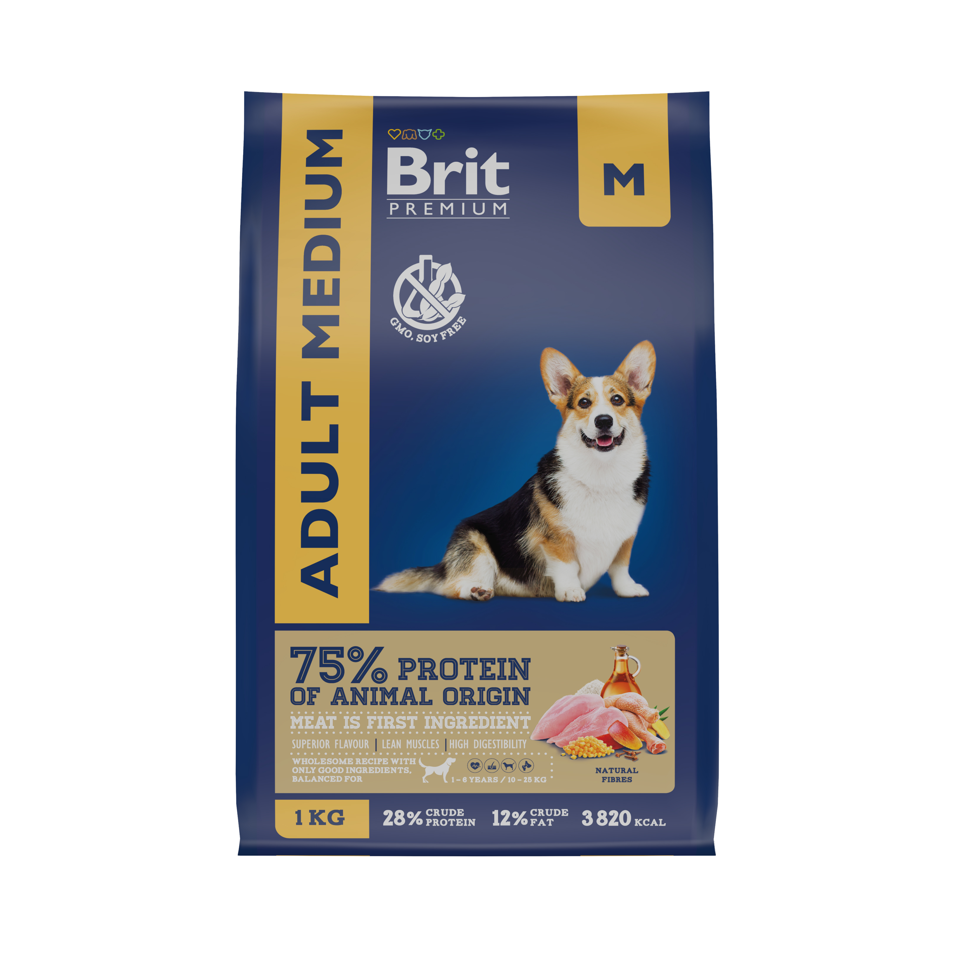 Сухой корм для собак Brit Premium Dog Adult Medium, для средних пород, с курицей, 3 кг